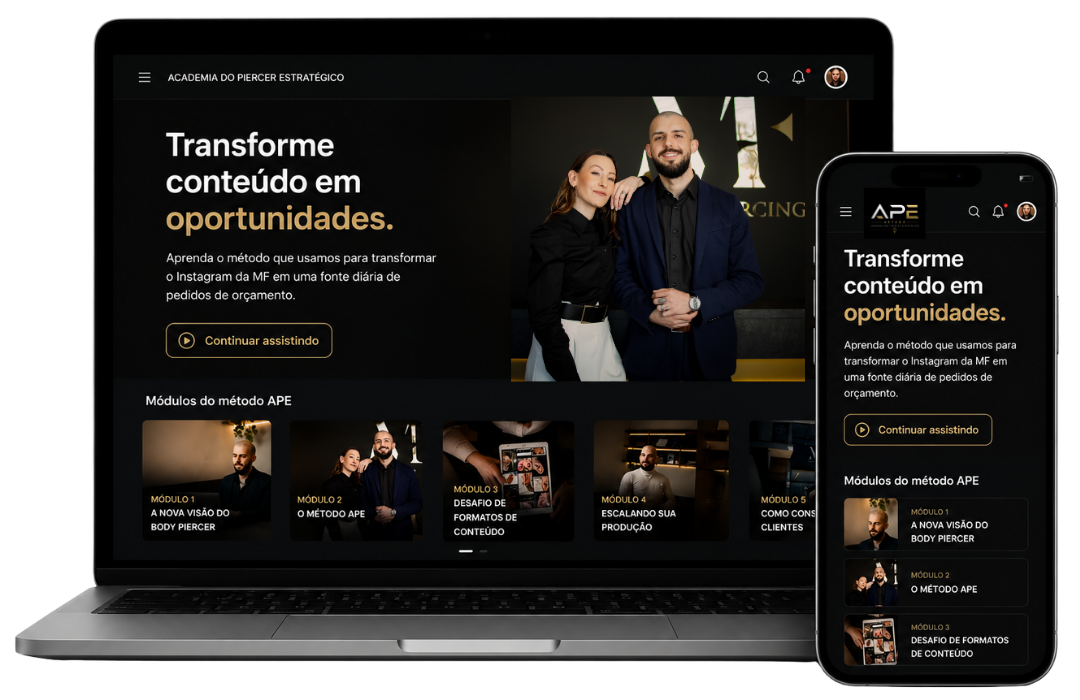 Área de membros do método, exibida em notebook e celular